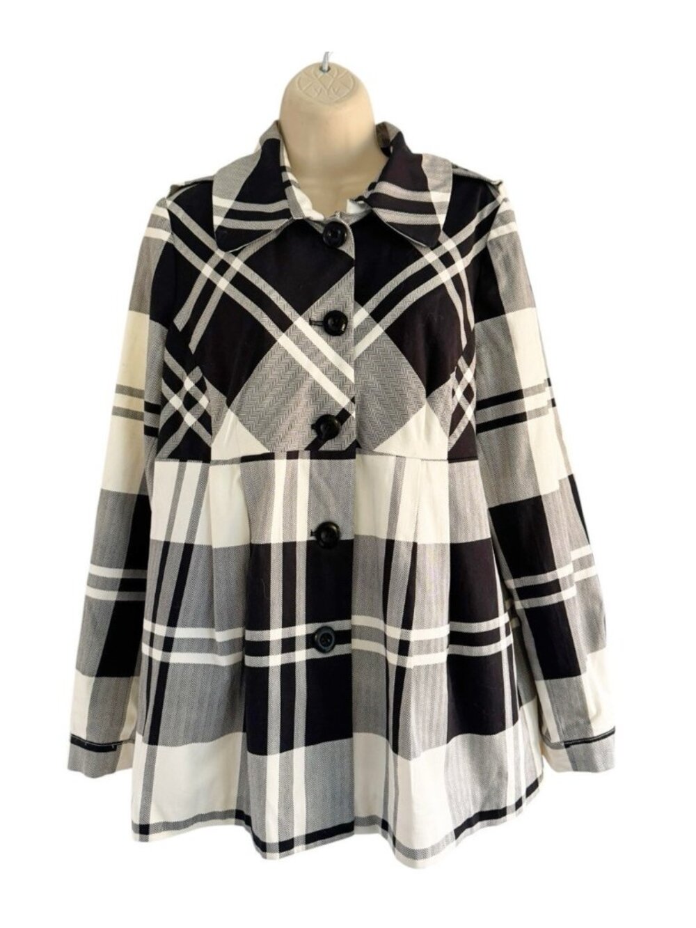 Sandro Sportswear Woman's Sz L Black White Plaid  Swing Jacket Lined